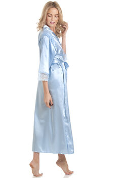 British Made Pale Blue Long Satin Dressing Gown With Lace Detail Bridal Party Ladies Size Eight To 28 UK, 5 of 5