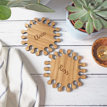 Set Of Two Jigsaw Hexagon Personalised Wooden Coasters, 3 of 9