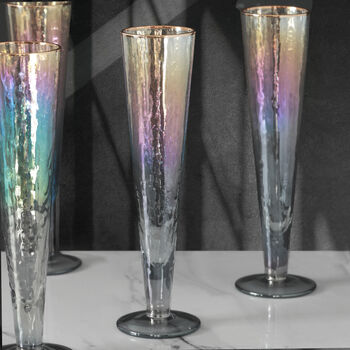 G Decor Set Of Four Grey Hammered Champagne Glasses, 2 of 3