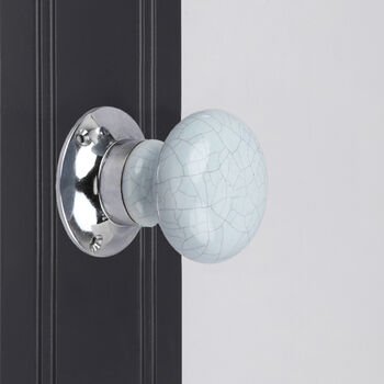 G Decor Crackle Glaze Handcrafted Soft Grey Ceramic Mortice Door Handles Set – Internal Turning Knobs With Chrome Base For Bedroom And Interior Doors, 2 of 5