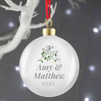 Personalised Couples Mistletoe Bauble, 2 of 4