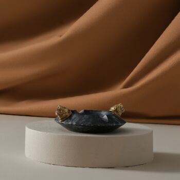 Handmade Round Marble Ashtray With Twin Tiger Head Detail, 4 of 5
