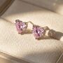 Pink Tourmaline Heart Silver Stud Gemstone Earrings, thumbnail 1 of 5
