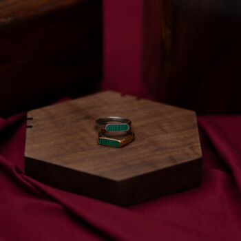 Malachite Stone Silver Signet Ring, 10 of 11