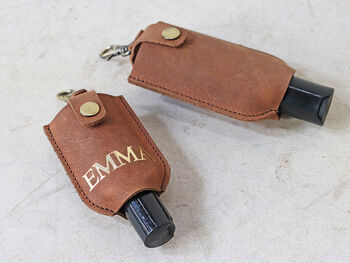 Personalised Leather Hand Sanitiser Keyring With Bottle, 2 of 12