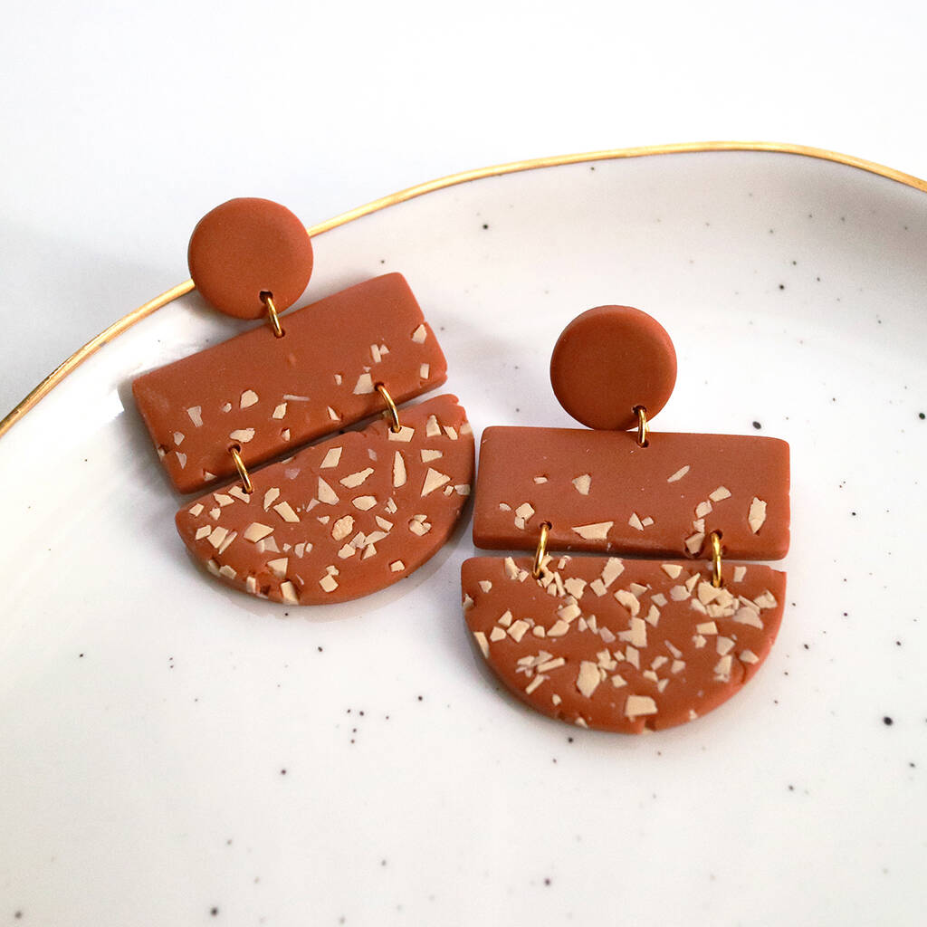 Salted Caramel Clay Earrings, Statement Dangle Earrings By By Coya