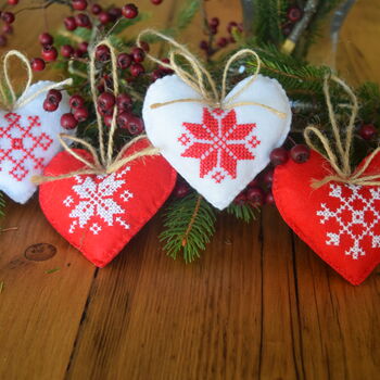 Felt Hearts Set Of Four Handmade Tree's Decorations, 2 of 8