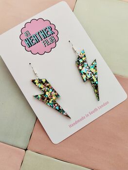 Large Aqua Lightning Bolt Earrings / Oversized Teal Statement / Mermaid Core Jewellery / Large Electric Blue Dangles, 3 of 6