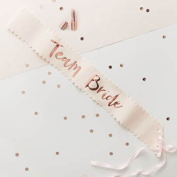 Six Pink And Rose Gold Team Bride Hen Party Sash, 2 of 3
