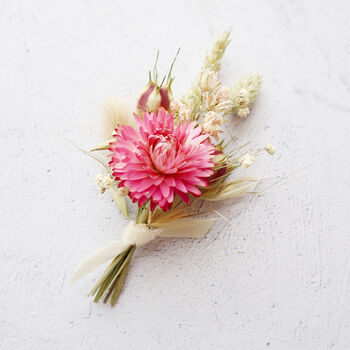 'Flamingo' Pink Dried Flower Buttonhole Corsage, 2 of 6