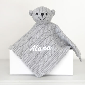 Personalised Grey Knitted Teddy Comforter, 5 of 7