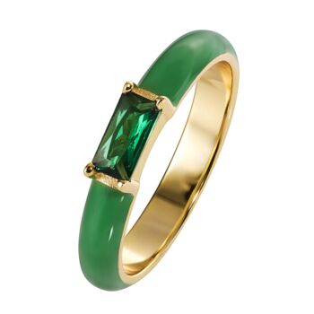 Gold Plated Cz Green Enamel Stacker Ring, 2 of 7