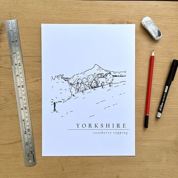 Roseberry Topping Hand Illustrated Yorkshire Print, 3 of 9