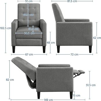 Grey Modern Recliner Chair Adjustable Reclining Armchair Upholstered Sofa Couch With Soft Padded Seat For Home Or Bedroom, 7 of 10