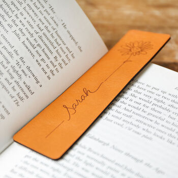 Personalised Name And Birth Flower Leather Bookmark, 2 of 4