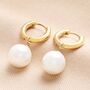 Gold Stainless Steel Large Pearl Drop Huggie Hoop Earrings, thumbnail 1 of 4