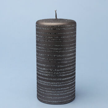 G Decor Grey Stripes Glitter Shimmer Pillar Candles, 3 of 6