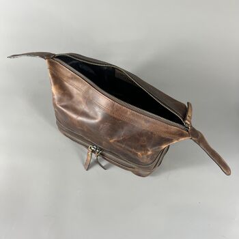 Cognac Leather Open Top Wash Bag, 8 of 9