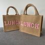 Personalised Patch Five Letters Square Jute Lunch Bridesmaid Top Handle Gift Bag, thumbnail 6 of 10