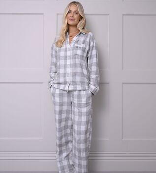 Family Brushed Woven Grey Check Pyjama, 5 of 9