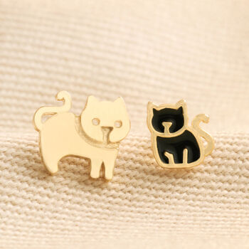 Cat And Kitten Stud Earrings In Gold, 6 of 6