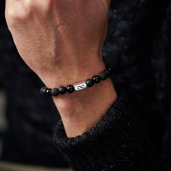 Personalised Men's Infinity Anniversary Sterling Silver And Black Onyx Bead Bracelet, 2 of 4