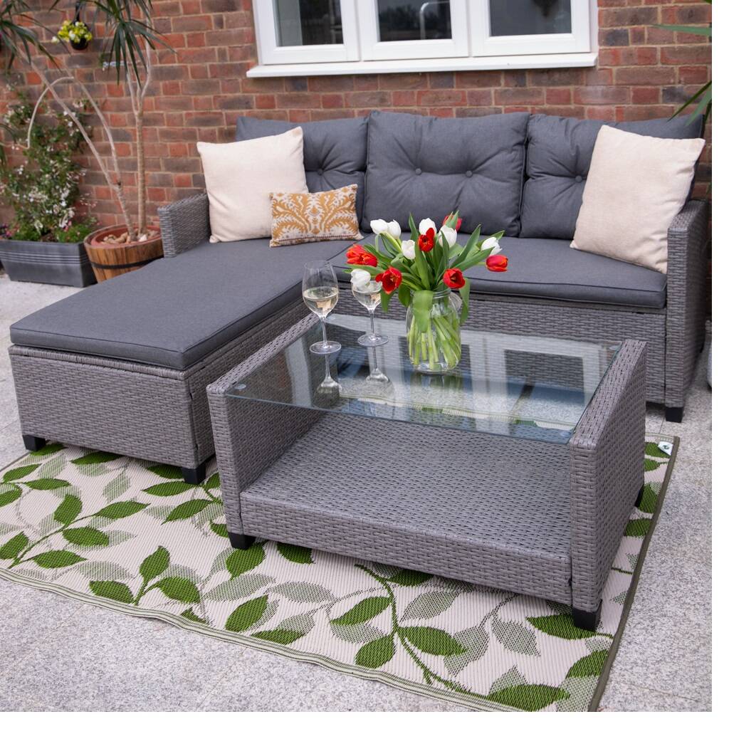 Oxford Grey Rattan Corner Sofa And Coffee Table Set By Cuckooland