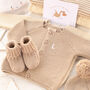 Luxury Cotton Dark Blue Baby Cardigan And Booties Set, thumbnail 2 of 12