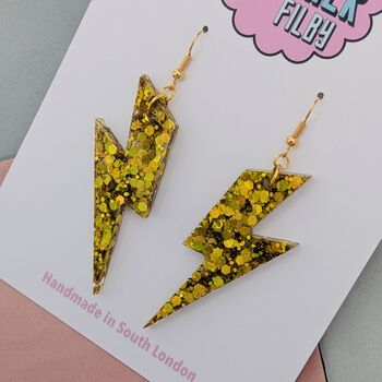 Gold Lightning Bolt Earrings Small And Large, 3 of 8