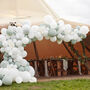 Luxe Sage And White Balloon Arch With White Fans, thumbnail 1 of 3