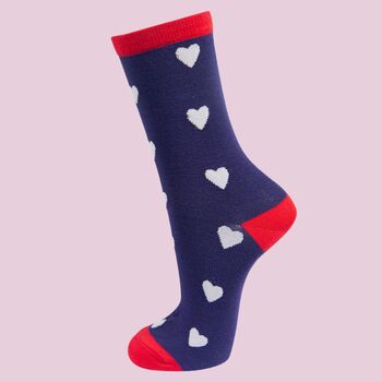 Women's Bamboo Socks Valentine's Day Love Hearts Navy, 2 of 3