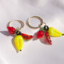 Mixed Colourful Glass Fruit Charm Hoop Earrings, thumbnail 1 of 3