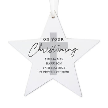 Personalised On Your Christening Wooden Star Decoration, 2 of 3