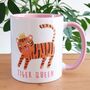 Tiger Queen Illustrated Mug With Pink Handle, thumbnail 1 of 4