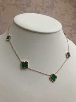 18 K Gold Plated Clover Necklace Rose Gold Emerald, 5 of 5