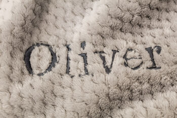 Embroidered Grey Furry Waffle Blanket, 3 of 4