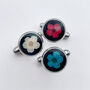 Halloween Spooky Day Of The Dead Cufflinks Real Flowers Hand Made Silver Black 10mm, thumbnail 1 of 9