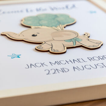 Personalised Elephant Framed Print New Baby Gift, 4 of 7