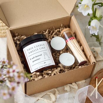 Smells Like A Promotion Funny Soy Wax Candle Gift, 7 of 12
