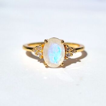 Rainbow Moonstone Ring In Sterling Silver And Gold, 2 of 9