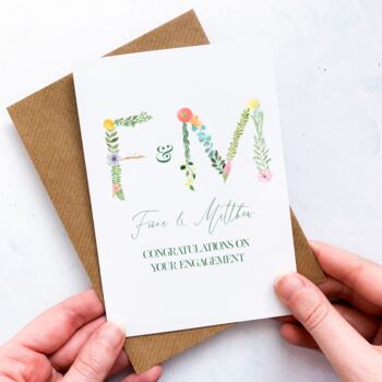 Personalised Floral Initials Engagement Card, 2 of 4