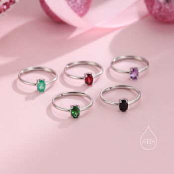 Sterling Silver Natural Green Onyx Oval Ring, 5 of 10