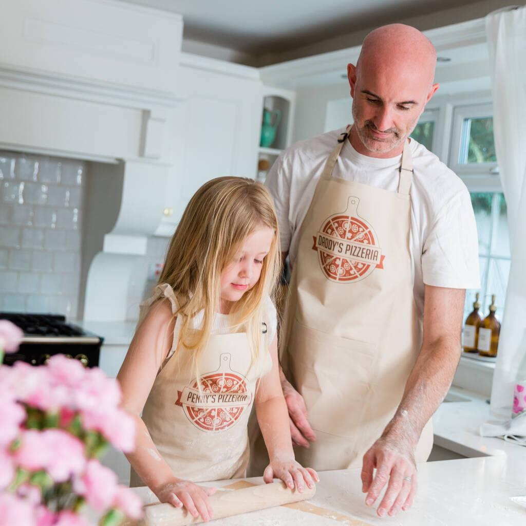 Personalised Adult And Child Matching Pizza Apron Set, 1 of 12