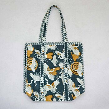 Reversible Stork Print Quilted Cotton Tote Bag, 3 of 3