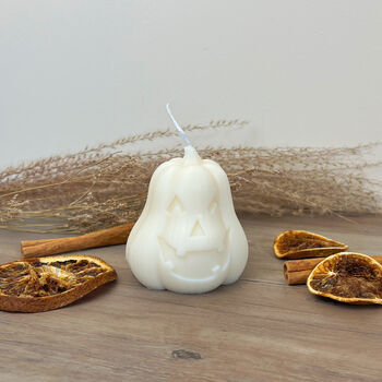 Jack O Lantern White Pumpkin Candle Halloween Decoration, 7 of 8