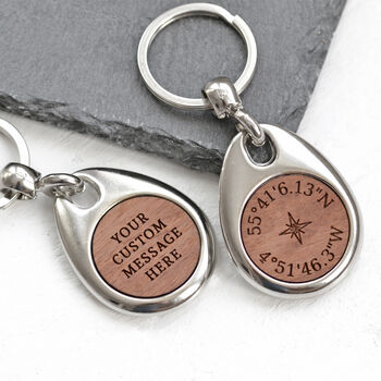 Personalised Coordinates Wooden Keyring, 3 of 5