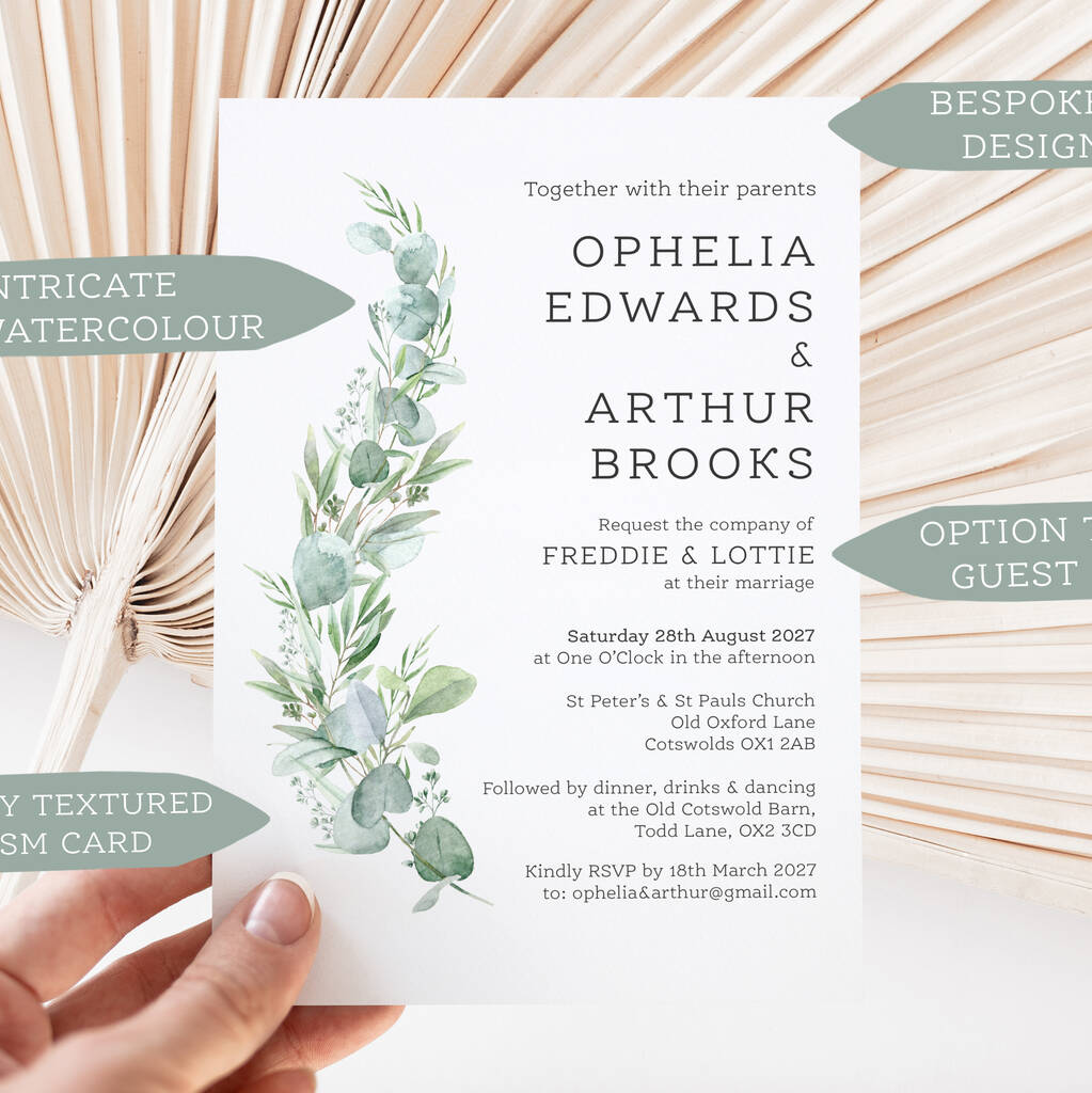 Wedding Invitation Green Leaf By Ottie Design