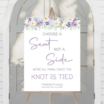 Wedding Choose A Seat Sign Purple And White Florals, 2 of 6
