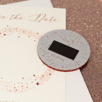 Sparkly Circle Wedding Save The Date Magnets And Cards, 2 of 9