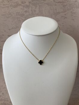 Black Single Clover Gold Plated Charm Necklace, 5 of 6